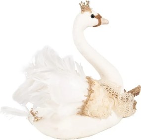 Decorative Figurine Swan 28x14x28 Cm White Textile On Plastic - 28*14*28 cm