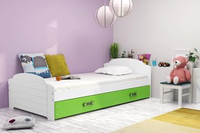 Interbeds Jednolôžková posteľ Lili2 biela pre teenagerov 200x90 s matracom a šuplíkom - zelená
