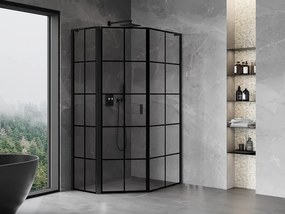 Mexen Mist L, päťuholníkový sprchový kút s krídlovými dverami, 80 x 100 cm, 8mm číre sklo, čierny profil, 8A8L-080-100-70-77-L