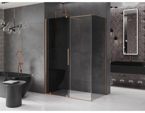 Mexen Velar, sprchový kút s posuvnými dverami 130 x 75 cm, 8mm šedé sklo, medená matná, 871-130-075-41-65