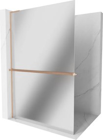 Mexen Kioto+ L, sprchová zástena Walk-In s poličkou a vešiakom 110 x 200 cm, 8mm sklo vzor zrkadlo, medený matný profil, 800-110-123-65-50
