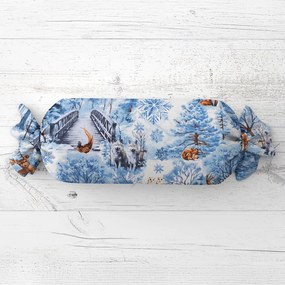Biante Vankúš valec bonbon Sandra SA-674 Lesné zvieratá v zimnom lese na modrom 15x40 cm