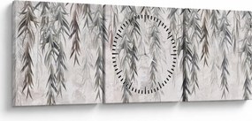 Obraz - Vŕbové vetvičky v šedej omietke (s hodinami) (90x30 cm)