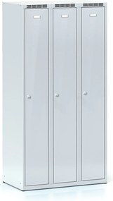 Kovová šatníková skrinka S7, 3-dverová, 1800 x 900 x 500 mm, demont, otočný zámok, sivé dvere