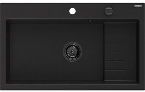 Mexen Omar, 1-komorový granitový drez 800x480x210 mm, čierny, grafitový sifón, 6520801005-77-B