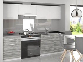 Kuchynská linka Belini 180 cm biely mat / šedý antracit Glamour Wood s pracovnou doskou Superuniqa3  TOR SUPERUNIQA3/3/WT/WTGW1/0/E