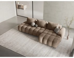 Svetlohnedá zamatová rozkladacia/s úložným priestorom rohová pohovka (pravý roh/s leňoškou) Linz – Cosmopolitan Design