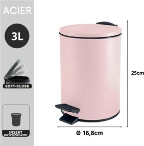 Ružový nášľapný oceľový odpadkový kôš 3 l Adelar – Spirella
