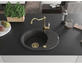 Mexen Kevin, drez granitový 586x458x190 mm, 1-komorový a drezová batéria Carla, čierna škvrnitá, 6517-76-670700-50