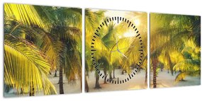 Obraz - Žena v palmách (s hodinami) (90x30 cm)