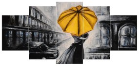 Gario Ručne maľovaný obraz Žltý bozk v daždi - 5 dielny Rozmery: 100 x 70 cm