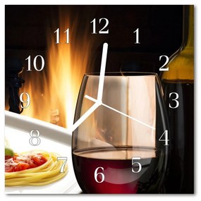 Nástenné sklenené hodiny Špagetovej víno so svietidlom 30x30 cm