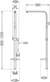Sprchová kovová tyč s držiakom na ručnú sprchu, dažďovú hlavicu a mydlo MEXEN Q - 93-125 cm - čierna + hadica 150 cm, 79395-70
