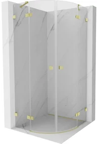 Mexen Lunar, polkruhový výklopný sprchový kút 80 x 80 cm, 8mm číre sklo, zlatý matný profil, 833-080L-080P-55-00