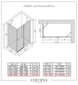 Cerano Marino, sprchovací kút 120(dvere) x 100(stena) x 190 cm, 6mm číre sklo, chrómový profil, CER-CER-422841