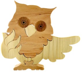 AMADEA Drevené puzzle sova, masívne drevo dvoch druhov, 15 cm