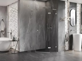 Mexen Lunar, L päťuholníkový sprchový kút naklápací vpravo 80 x 80 cm, 8mm číre sklo, oceľový profil, 831L-080P-080L-97-00-P