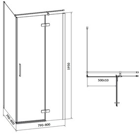 Cersanit Jota, rohový sprchovací kút 80 (dvere pravé) x 80 (stena) x 195 cm, 6mm číre sklo, čierny profil, S160-008