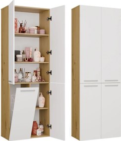 Koupelnová skříňka s košem na prádlo NEL 1K DD bílá/dub Artisan