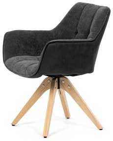 Autronic - Židle jídelní, šedá látka a černá látka v dekoru broušené kůže, noha masiv dub, otočný mechanismus 360° - HC-D7180 GREY2 AKCE