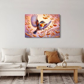 Obraz - Vták s jarabinou (90x60 cm)