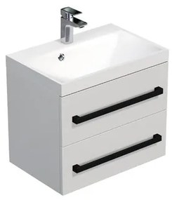 Kúpeľňová skrinka s čiernou úchytkou a umývadlom SAT Cube Way 60x53x40 cm biela lesk lesk/mat CUBE2C60ZBL, 1 ks