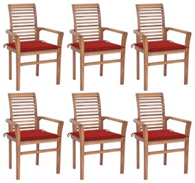 Jedálenské stoličky 6 ks červené podložky tíkový masív 3072952
