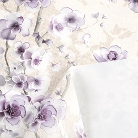 PVC obrus Fialové kvety sakury na režnom PV-206 - metráž š. 140 cm