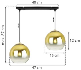 Závesné svietidlo BERGEN GOLD, 2x zlaté/transparentné sklenené tienidlo (fi 15cm)