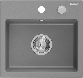 Mexen Milo granitový drez 1-komorový 435 x 410 mm, sivý, sifón chróm - 6505441000-71