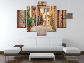 Gario Obraz s hodinami Stará cestička v Toskánsku - 5 dielny Rozmery: 150 x 70 cm