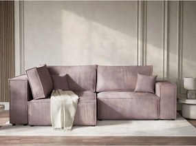 Fialová menčestrová rozkladacia/s úložným priestorom rohová pohovka (ľavý roh/do L) Tonga – Maison de Rêve