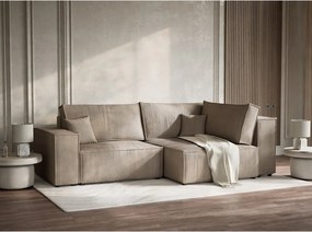 Béžová menčestrová rozkladacia/s úložným priestorom rohová pohovka (pravý roh/do L) Tonga – Maison de Rêve