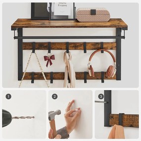 Nástenný vešiak s policou, rustikálny hnedý