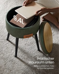 EKHO taburetka, odkladací stolík s úložným priestorom, syntetická koža, zelená