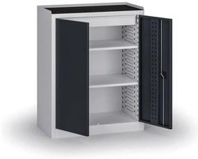 Policová dielenská skriňa 2-dverová, 2 police + 1 zásuvka, 1180 × 950 × 500 mm, grafitové dvere