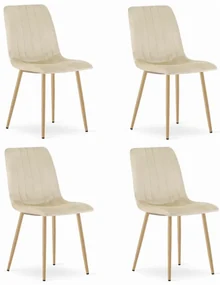 Set štyroch jedálenských stoličiek LAVA zamatové svetlobéžové / drevené nohy (4 ks)