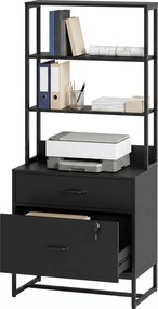 HOMCOM Filing Cabinet Office Storage with Bookshelf for A4, Letter & Legal Files, 2 Drawers, Printer Stand, Black | Aosom