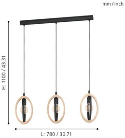 Eglo 43462 - Luster na lanku BASILDON 3xE27/40W/230V