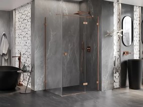 Mexen Lunar T, výklopný pravý sprchový kút 140 x 100 cm, 8mm číre sklo, profil medená matná, 834T-140-100-65-00-P