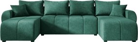 Rozkladacia obojstranná sedacia súprava do U SEVIO 311x145 cm, fľaškovozelená + 2 vankúšiky ZDARMA