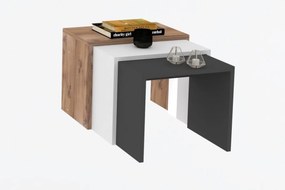 Súprava troch konferenčných stolíkov Gül antracitová/biela/hnedá