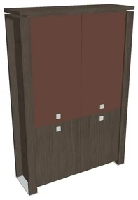 Vysoká skriňa Verno+ 140 x 46 x 210 cm, kombinované dvere, dub antracit / hnedá