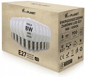 10x LED žiarovka E27 - G45 - 8W - 700lm - neutrálna biela