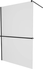 Mexen Kioto+, sprchová zástena s poličkou a držiakom na uteráky 140 x 200 cm, 8mm námraza sklo, čierny profil, 800-140-121-70-30