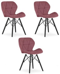 Set troch jedálenských stoličiek LAGO zamatové, tmavoružové / čierne (3 ks)