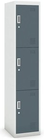 Šatníková skrinka s úložnými boxami, 3 boxy, 1800 x 380 x 450 mm, demont, cylindrický zámok, sivá/tmavosivá