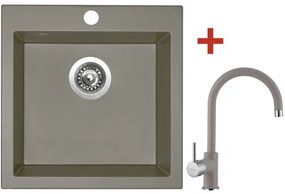 Granitový drez Sinks Viva 455 Truffle s batériou Vitalia GR 455x460 mm hnedý