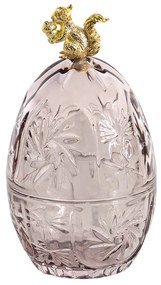 Ružová sklenená dóza v tvare vajcia so zlatou veveričkou - Ø 10*18 cm