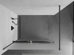 Mexen Kioto+, sprchová zástena Walk-In s poličkou a vešiakom 70 x 200 cm, 8mm sklo námraza, grafitový profil, 800-070-121-66-30